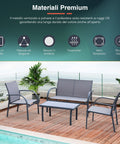 Set da giardino con materiali premium - Salotto da esterno con struttura in metallo verniciato a polvere, tessuto textilene traspirante e tavolino in vetro temperato ideale per terrazza vista mare