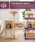puppy lovers albero tiragraffi per gatti multilivello h 87 cm in sisal con amaca piattaforme e gioco a pallina 45x40 cm ean 8054806950481