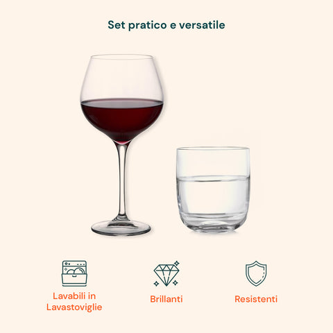 rcr set aliseo12 pezzi 6 calici burgundy per vini e 6 bicchieri in cristallo ean 8056819067385