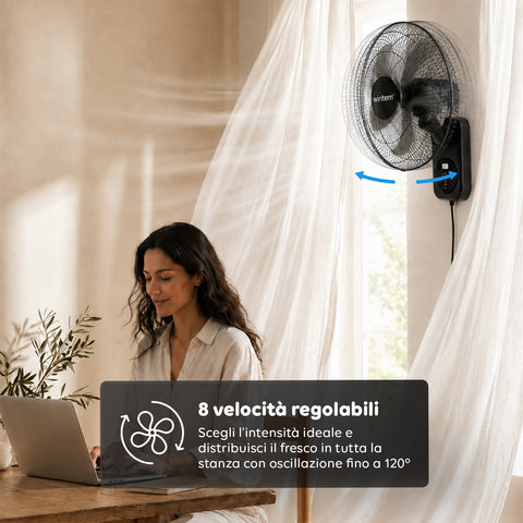 wintem barrow ventilatore da parete nero 40cm 60w 8 velocita con telecomando e timer 9h oscillazione 120 e inclinazione 30 ean 8056819040210