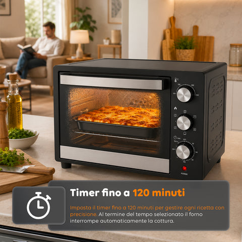 wintem forno elettrico da banco 45 litri ventilato con timer e doppio vetro 1800w con accessori ean 8056819078572