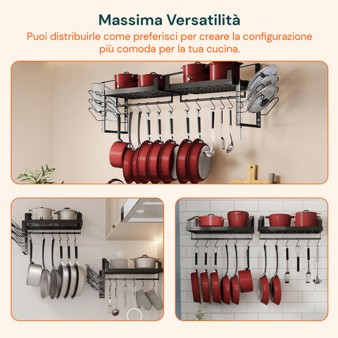 avilia home organizer da parete con 12 ganci per pentole coperchi e utensili set 2 ean 8052879011047
