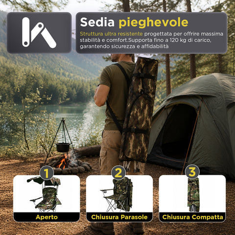 daimann sedia da campeggio pieghevole con tettuccio parasole struttura in acciaio al carbonio portata 120kg tessuto oxford resistente dimensioni 53x77x130cm salvaspazio con custodia ean 8050030810980