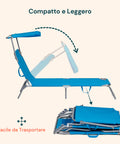 Lettino Da Mare Pieghevole Con Parasole In Alluminio - Blu