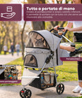 puppy lovers passeggino per cani e gatti pieghevole grigio cabina trasparente con visione a 360 carrello per animali domestici in acciaio e oxford con portabicchieri e cestello portata 15kg ean 8054806950276
