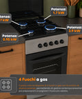 wintem cucina a gas 50x50 cm con forno a gas 49 litri 4 fuochi di diversa potenza valvole di sicurezza e coperchio ean 8056819078930