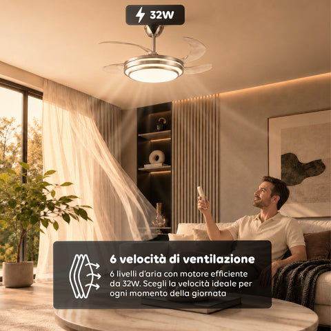 wintem ventilatore da soffitto con pale in abs richiudibili e luce led 72w dimmerabile 32w silenzioso telecomando e 6 velocita ean 8052286432312