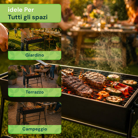 zendea barbecue a carbone e legna in acciaio con gambe alte braciere 74x38 cm e griglia 70x34 cm ad ampia superficie di cottura ean 8056819079531