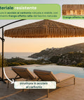 zendea ombrellone lampara da giardino effetto rafia altezza 275m con struttura in acciaio al carbonio con manovella e sostegno a croce ean 8050030810720