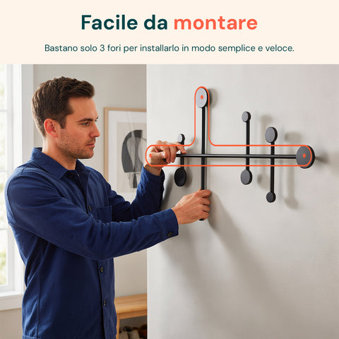 avilia home appendiabiti da parete moderno con 10 ganci in metallo resistente 59x335 cm portata 30 kg kit montaggio incluso 59x335 cm ean 8052879010880
