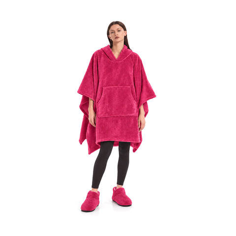 avilia home coperta indossabile donna in spugna con cappuccio tasca a marsupio e ciabatte coordinate taglia unica in fucsia verde acqua o grigio ean 8056819082289