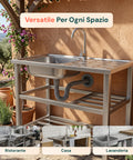 avilia home lavello multifunzione in acciaio inox con fontana lavandino con vasca gocciolatoio e doppia mensola reversibile dxsx 75x40x80 cm ean 8056244083189