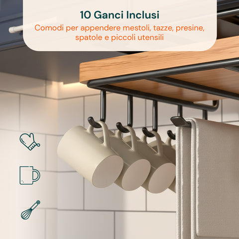 avilia home mensola sottopensile cucina con ganci e porta rotolo salvaspazio ean 8052879010828