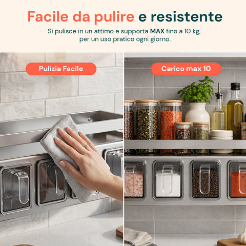 avilia home organizer in acciaio con 4 contenitori estraibili e ripiano superiore 35x105x12 cm portata 10 kg ean 8052879011559