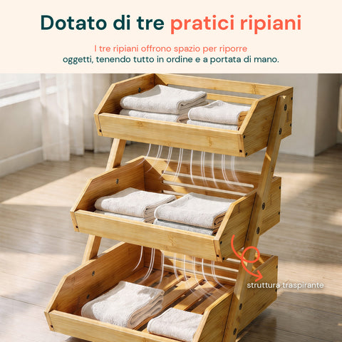 avilia home organizer multiuso in legno di bambu a 3 ripiani per cucina e bagno struttura traspirante 30x33x41 cm portata 8kg ean 8052879011283