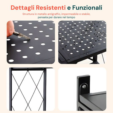 avilia scaffale multiuso pieghevole nero con 3 ripiani in metallo resistente ean 8015361267650