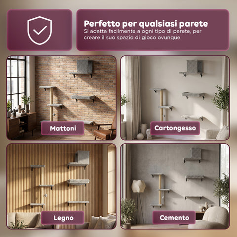 puppy lovers parco giochi verticale da parete per gatti percorso a muro in legno multistrato e sisal naturale parete attrezzata salvaspazio con rivestimento morbido ean 8054806950856