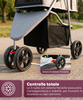 puppy lovers passeggino per cani e gatti pieghevole grigio cabina trasparente con visione a 360 carrello per animali domestici in acciaio e oxford con portabicchieri e cestello portata 15kg ean 8054806950276