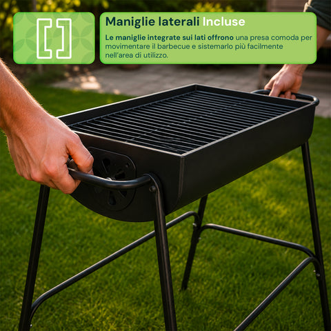 zendea barbecue a carbone e legna in acciaio con gambe alte braciere 74x38 cm e griglia 70x34 cm ad ampia superficie di cottura ean 8056819079531