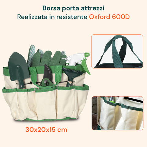 zendea set giardinaggio 6 pezzi con borsa 30x20x15cm e guanti completo per esterni ean 8015361456313