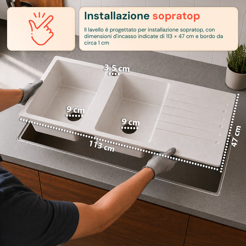 avilia home lavello cucina a due vasche con o senza gocciolatoio bianco o nero rubinetto incluso ean 8056819079098