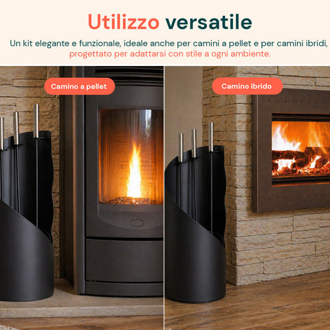 avilia home set 4 accessori per camino in ferro paletta scopino attizzatoio e supporto resistente al calore e con ganci interni ean 8052879011542