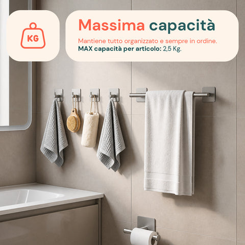 avilia home set 5 accessori bagno adesivi grigio in acciaio inox portata 25kg completo di porta rotolo e ganci per asciugamani ean 8052879012020