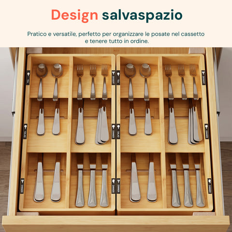 axentia organizer portaposate in bambu con 6 scomparti ed etichette per cassetti cucina 20x39 cm in legno naturale ean 8052879012051