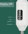 Display LED con pulsanti soft-touch per controllo On/Off, timer, rotazione e selezione delle 12 velocità disponibili