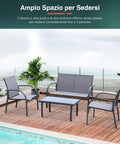 Set da giardino 4 posti con ampio spazio per sedersi - Salotto da esterno con divanetto e poltrone in textilene grigio posizionato su terrazza vista mare con piscina