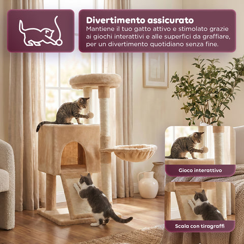 puppy lovers albero tiragraffi per gatti multilivello h 87 cm in sisal con amaca piattaforme e gioco a pallina 45x40 cm ean 8054806950481