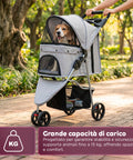 puppy lovers passeggino per cani e gatti pieghevole grigio cabina trasparente con visione a 360 carrello per animali domestici in acciaio e oxford con portabicchieri e cestello portata 15kg ean 8054806950276