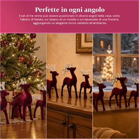 saint joy renne natalizie in velluto rosso set 3 pezzi decorazione da tavolo ean 8050043128300