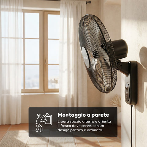 wintem barrow ventilatore da parete nero 40cm 60w 8 velocita con telecomando e timer 9h oscillazione 120 e inclinazione 30 ean 8056819040210