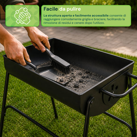 zendea barbecue a carbone e legna in acciaio con gambe alte braciere 74x38 cm e griglia 70x34 cm ad ampia superficie di cottura ean 8056819079531