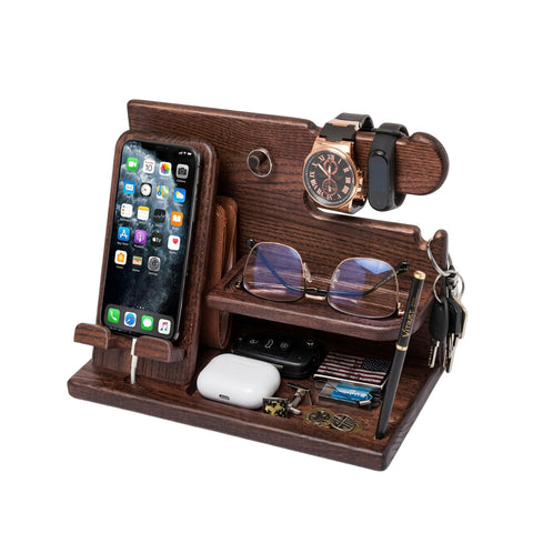 avilia home organizer da scrivania in legno con supporto smartphone e porta orologi compreso di alloggiamento per il cavo ricarica 255x15x185 cm ean 8052879011412