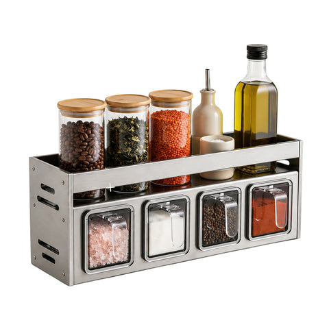 Organiseur en acier avec 4 bacs amovibles et étagère supérieure 35x10,5x12 cm - Charge maximale 10 kg