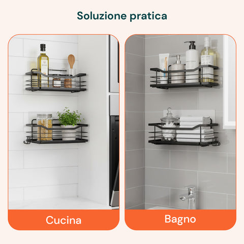 avilia home set 2 mensole adesive da parete in acciaio nero per bagno e cucina ean 8052879010668
