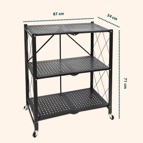 avilia scaffale multiuso pieghevole nero con 3 ripiani in metallo resistente ean 8015361267650
