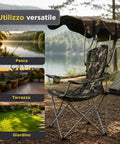 daimann sedia da campeggio pieghevole con tettuccio parasole struttura in acciaio al carbonio portata 120kg tessuto oxford resistente dimensioni 53x77x130cm salvaspazio con custodia ean 8050030810980