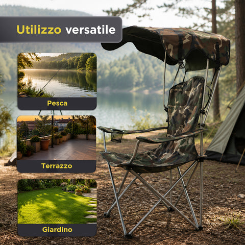 daimann sedia da campeggio pieghevole con tettuccio parasole struttura in acciaio al carbonio portata 120kg tessuto oxford resistente dimensioni 53x77x130cm salvaspazio con custodia ean 8050030810980