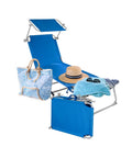 Lettino Da Mare Pieghevole Con Parasole In Alluminio - Blu