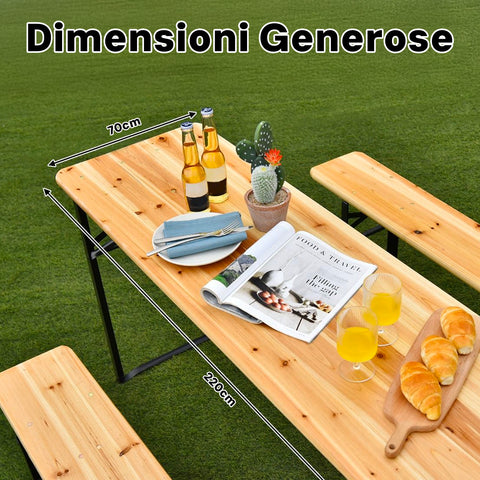garden friend set birra rettangolare pieghevole in ferro e legno 3 elementi 70x220cm verde ean 8023755029272