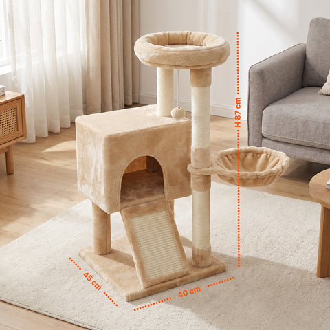 puppy lovers albero tiragraffi per gatti multilivello h 87 cm in sisal con amaca piattaforme e gioco a pallina 45x40 cm ean 8054806950481