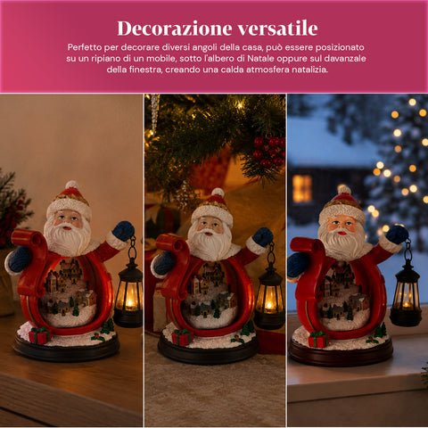 saint joy statuina babbo natale con villaggio e lanterna in resina 16x19 cm ean 8050043128010
