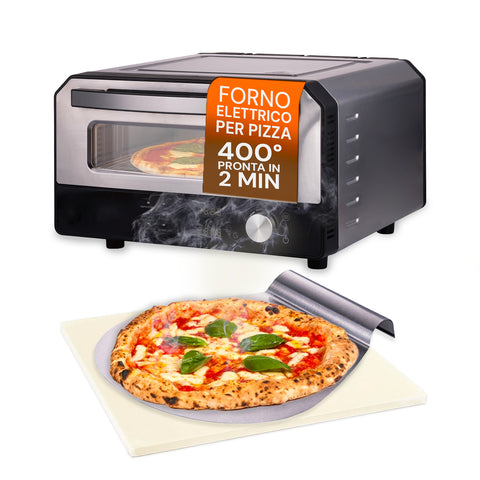 Four à Pizza Électrique avec Pierre Réfractaire et Pelle en Acier 33x26cm