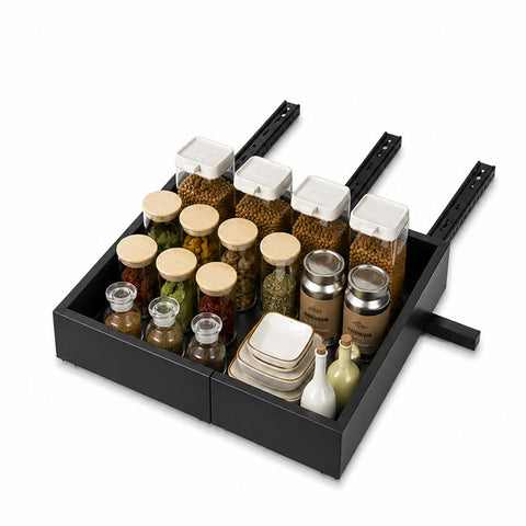 Étagère coulissante et extensible noire 32/52 cm en métal - Organisateur coulissant pour meubles et garde-manger