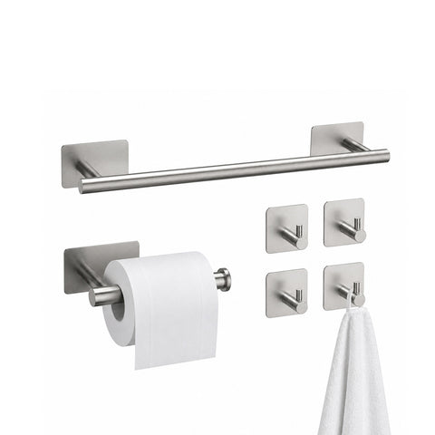 avilia home set 5 accessori bagno adesivi grigio in acciaio inox portata 25kg completo di porta rotolo e ganci per asciugamani ean 8052879012020