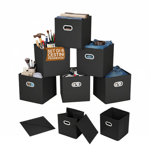 Lot de 6 paniers pliables peu encombrants avec poignée en plastique – 27x27x27 cm