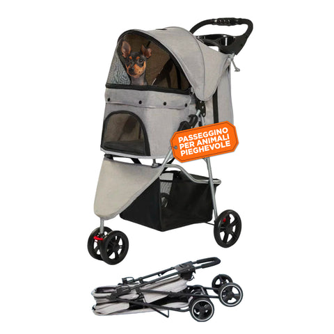 puppy lovers passeggino per cani e gatti pieghevole grigio cabina trasparente con visione a 360 carrello per animali domestici in acciaio e oxford con portabicchieri e cestello portata 15kg ean 8054806950276